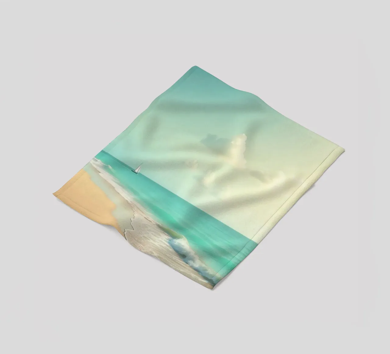 Spiaggia tropicale con palme e barca a vela su un oceano tranquillo coperta in pile da DesignDoodle