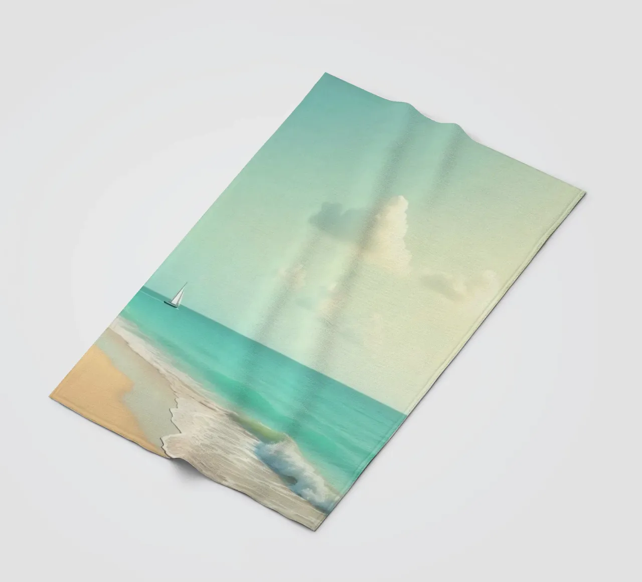 Spiaggia tropicale con palme e barca a vela su un oceano tranquillo coperta in pile da DesignDoodle