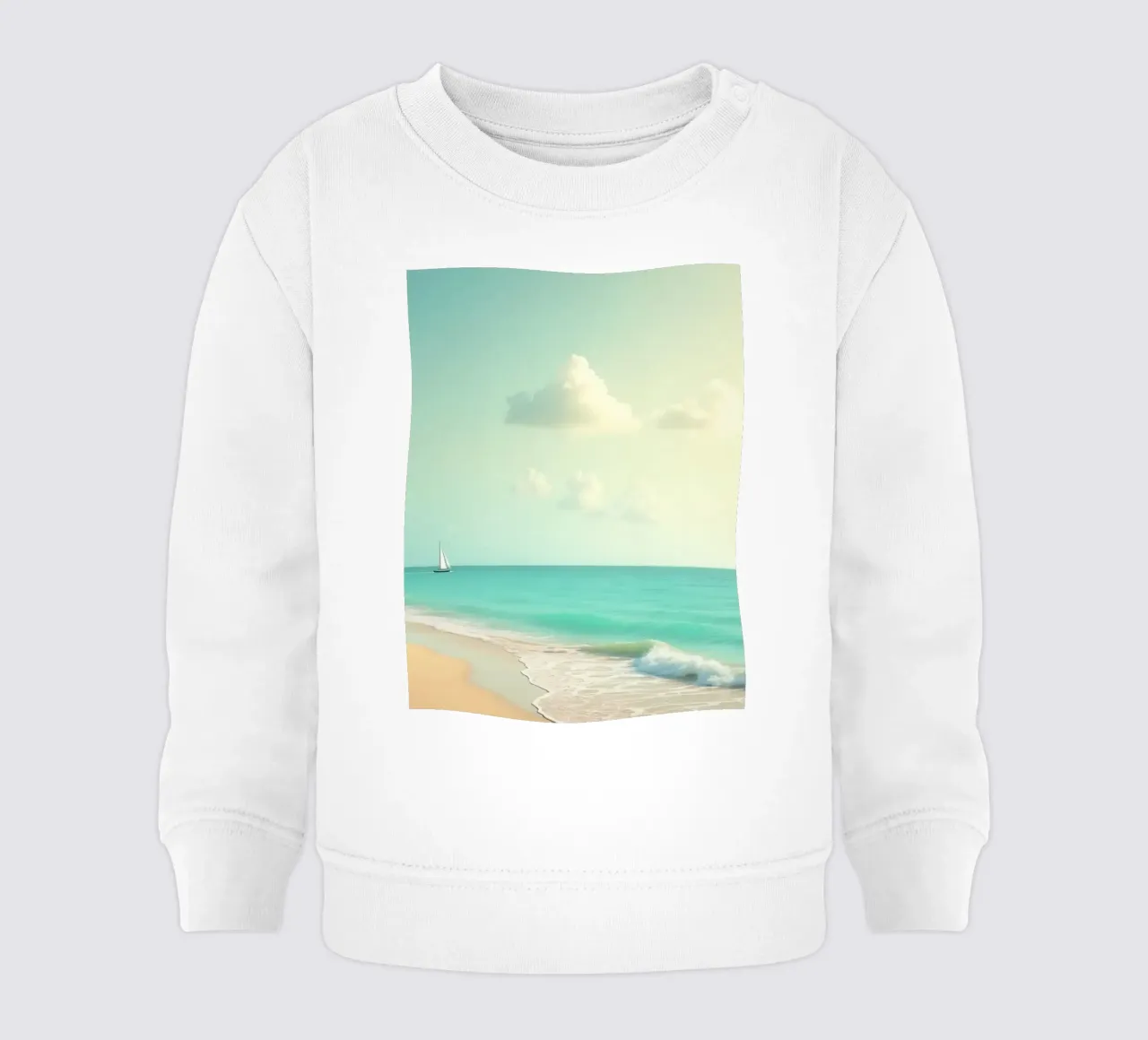 Spiaggia tropicale con palme e barca a vela su un oceano tranquillo felpa neonato da DesignDoodle