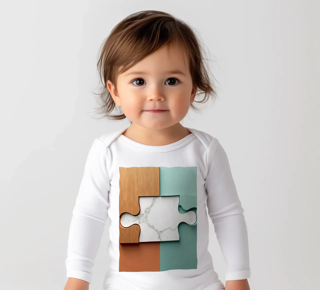 Pezzo di puzzle con texture in legno e marmo a contrasto body neonato maniche lunghe da DesignDoodle