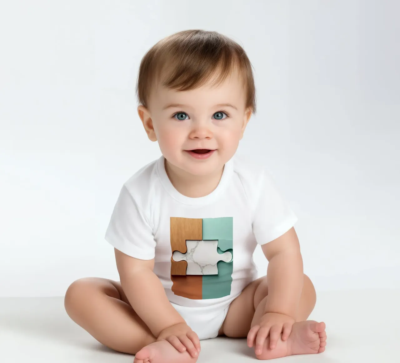 Pezzo di puzzle con texture in legno e marmo a contrasto body neonato maniche corte da DesignDoodle