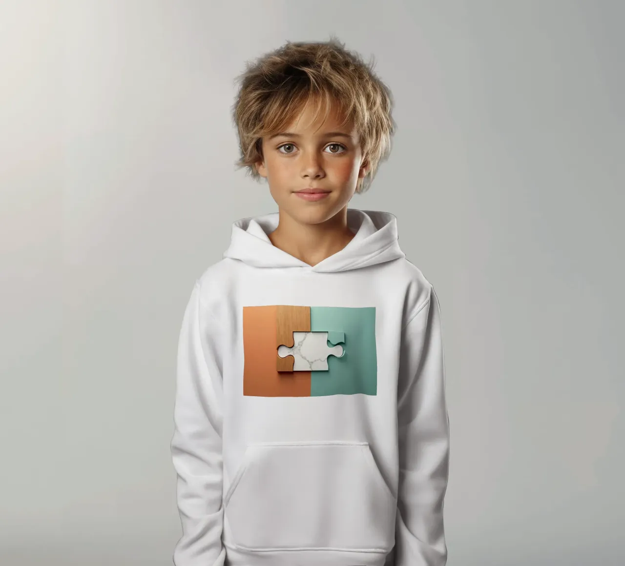 Pezzo di puzzle con texture in legno e marmo a contrasto felpa bambino con cappuccio da DesignDoodle
