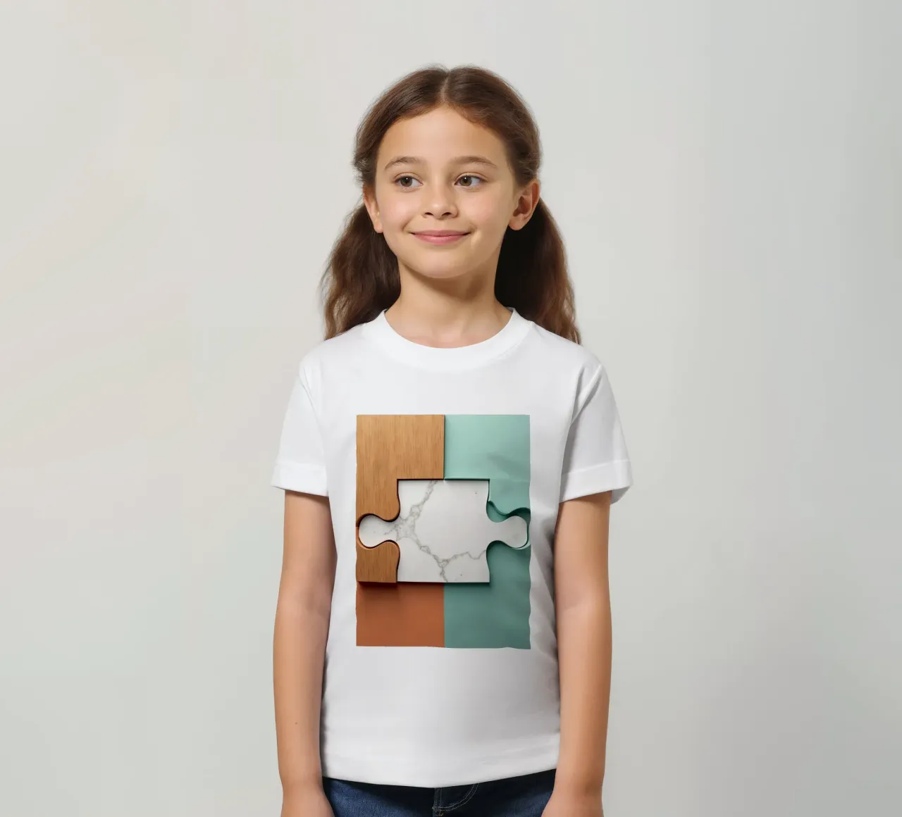Pezzo di puzzle con texture in legno e marmo a contrasto t-shirt bambini da DesignDoodle