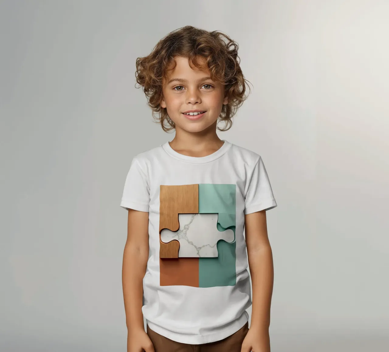 Pezzo di puzzle con texture in legno e marmo a contrasto t-shirt bambini da DesignDoodle