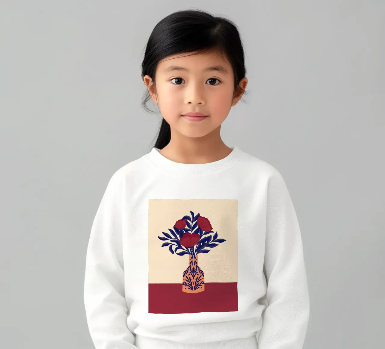 Amapolas en jarrón - burdeos y añil sudadera para niño de Wackapacka
