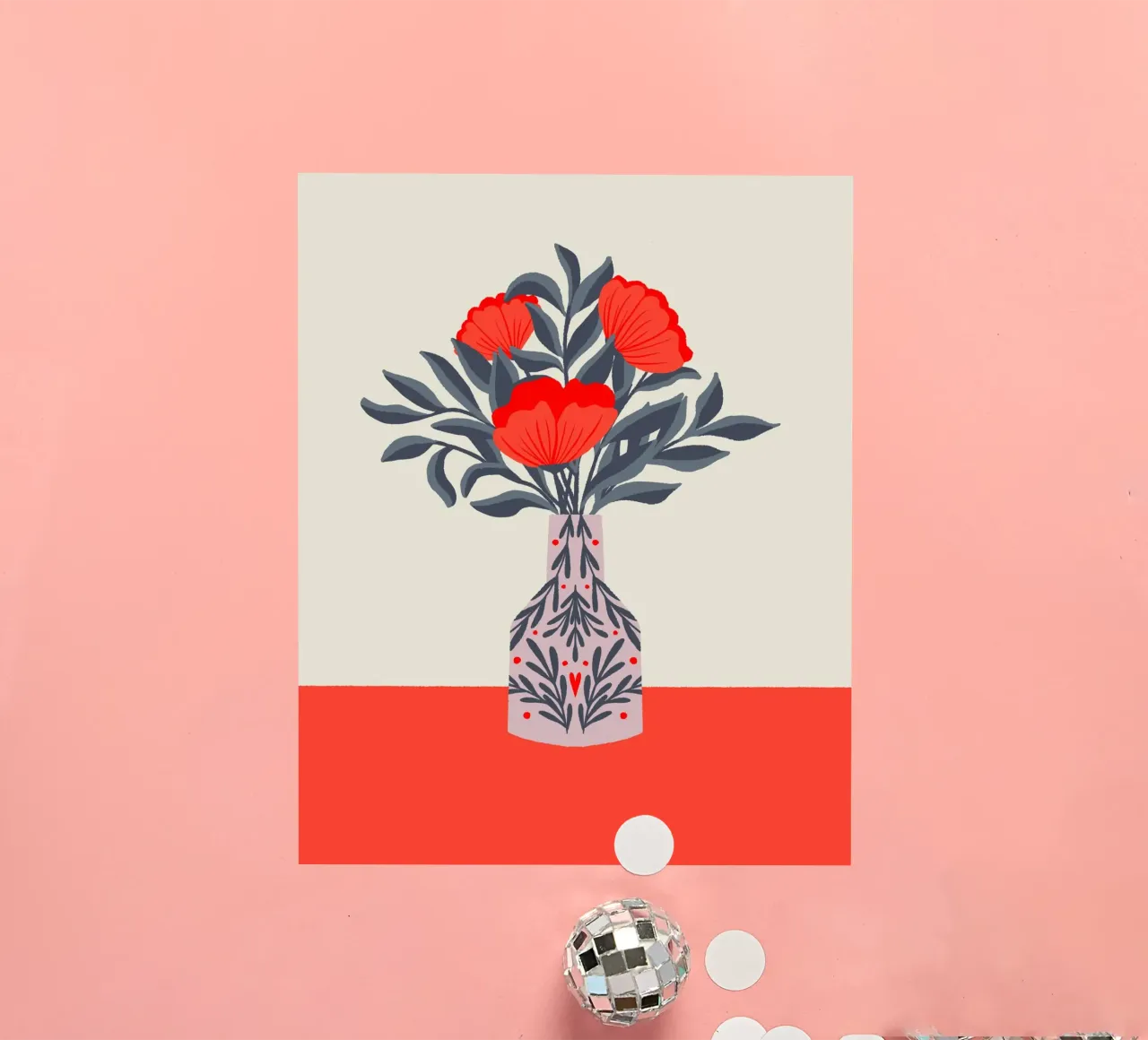 Poppies in a vase - red and grey sticker by Wackapacka