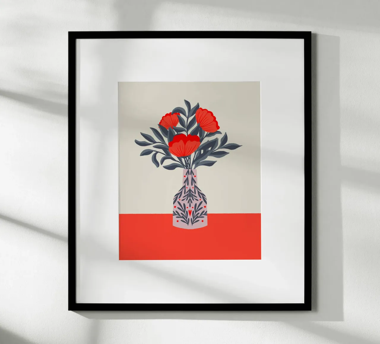 Mohnblumen in einer Vase - rot und grau Hahnemühle von Wackapacka