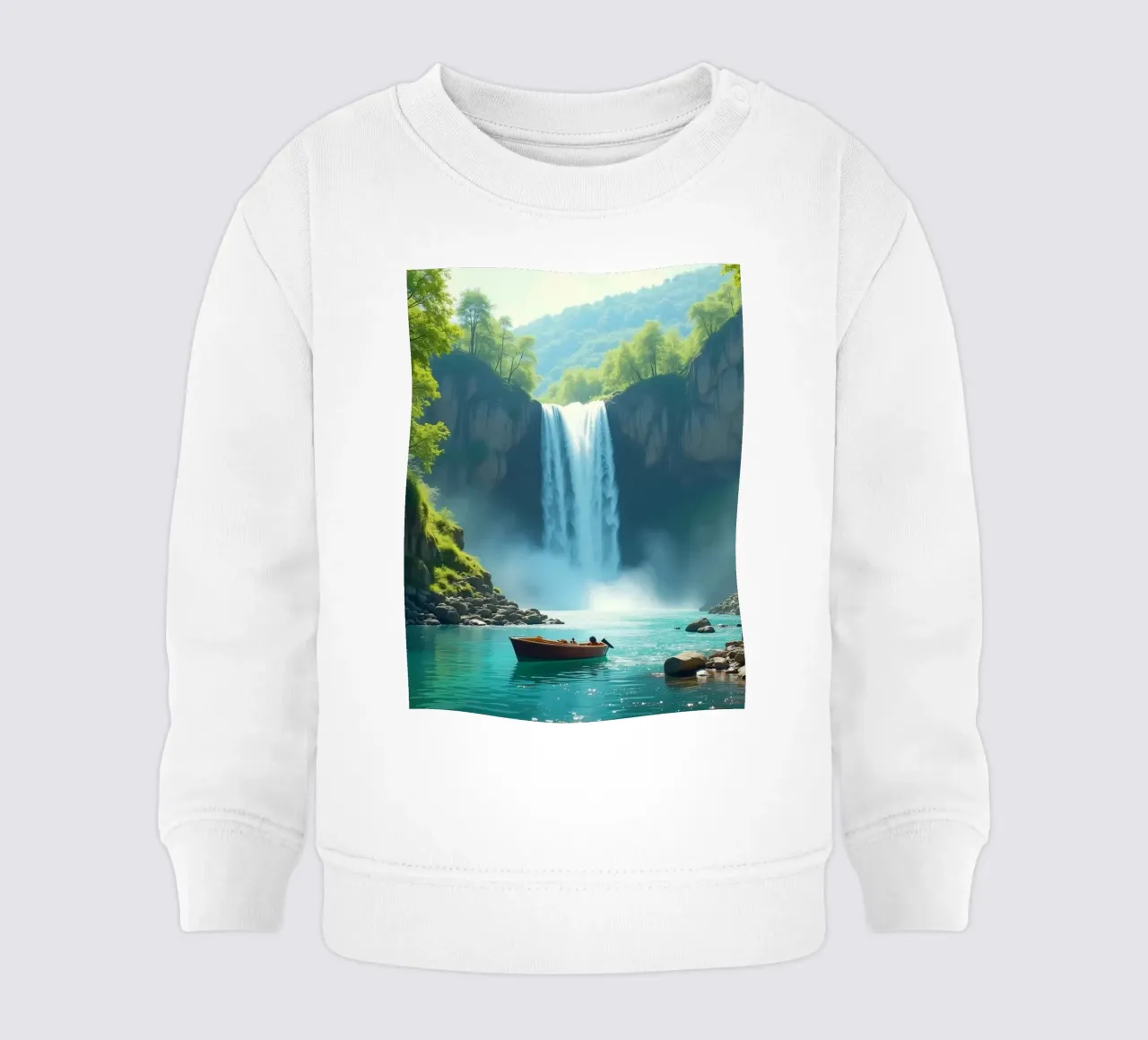 Gita in barca vicino a una cascata mozzafiato, circondata da una vegetazione lussureggiante. felpa neonato da DesignDoodle