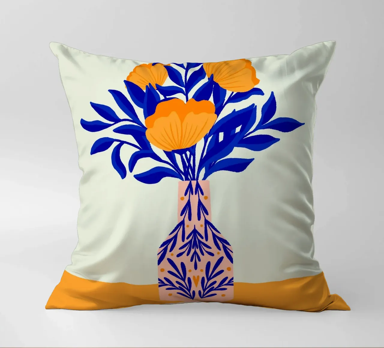 Coquelicots dans un vase - jaune et bleu coussin de Wackapacka