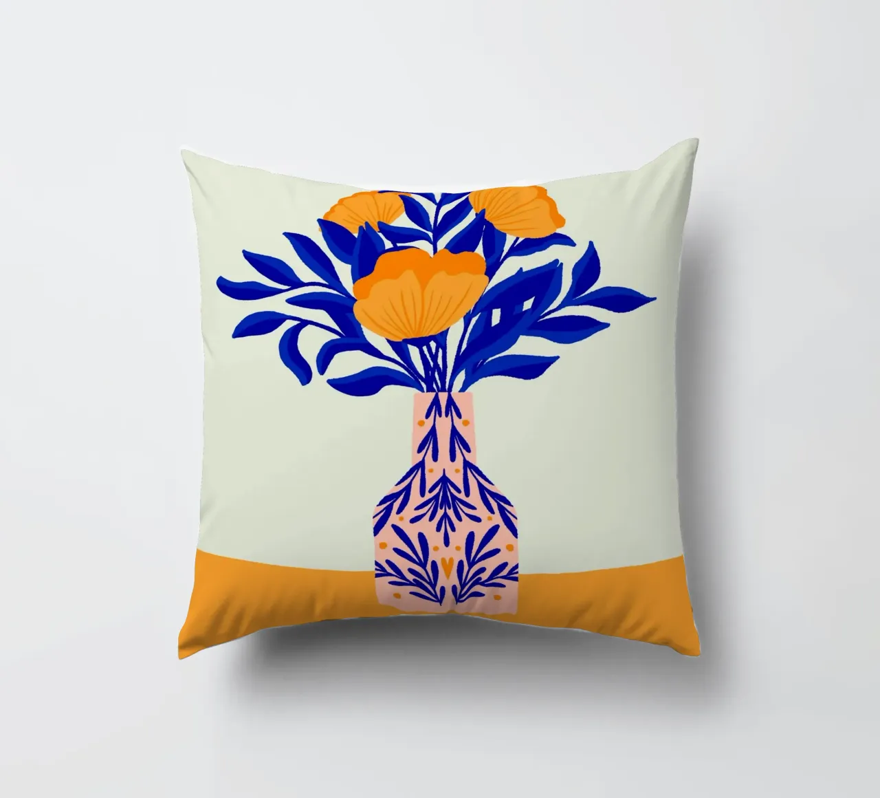 Coquelicots dans un vase - jaune et bleu coussin de Wackapacka