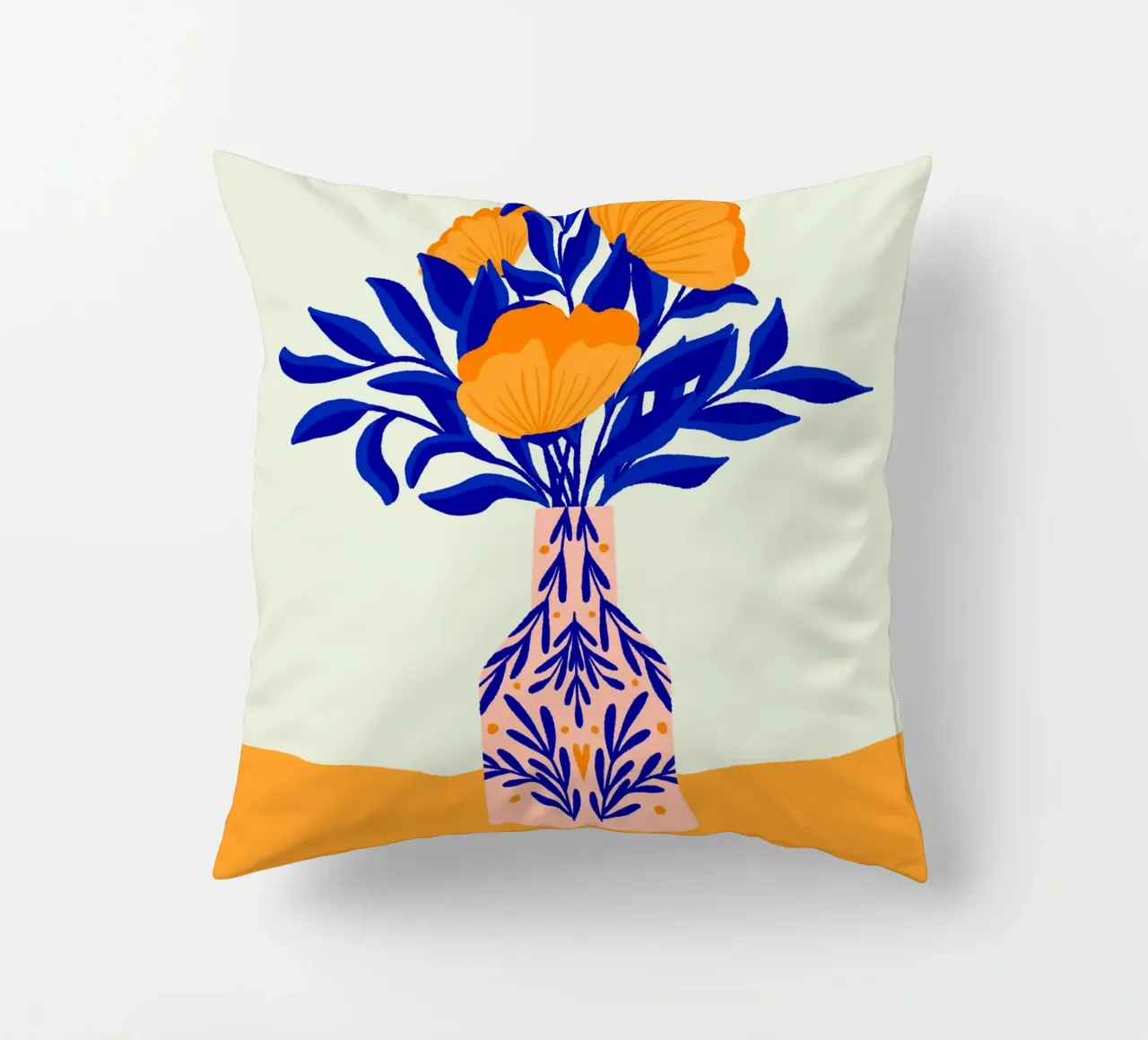 Coquelicots dans un vase - jaune et bleu coussin de Wackapacka