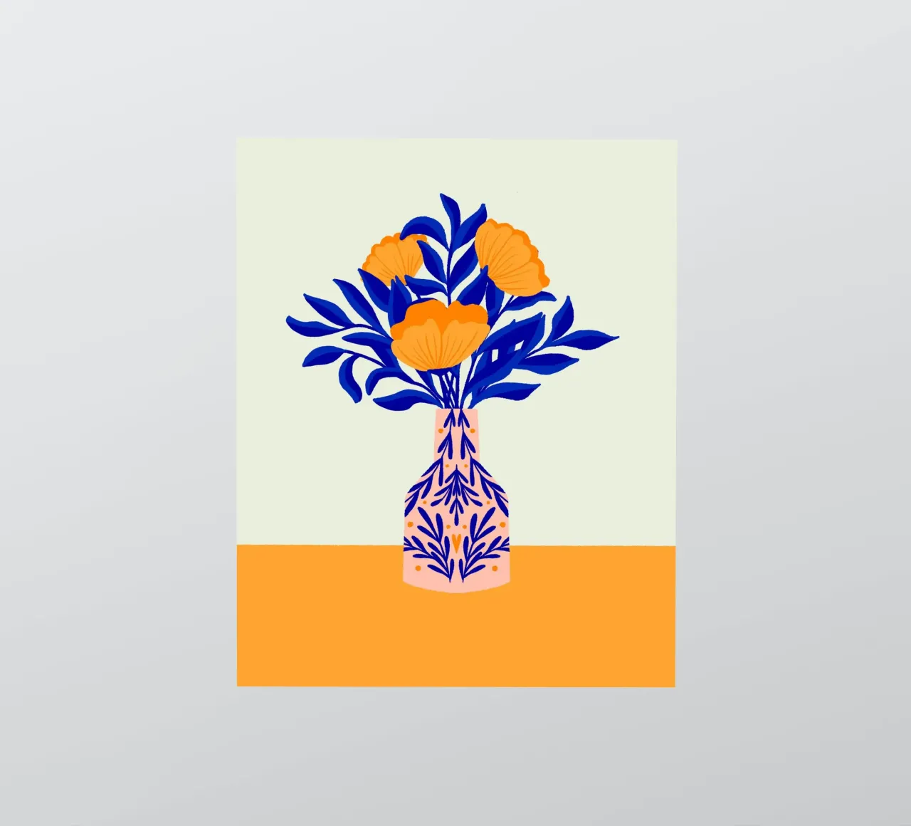 Coquelicots dans un vase - jaune et bleu autocollant de Wackapacka