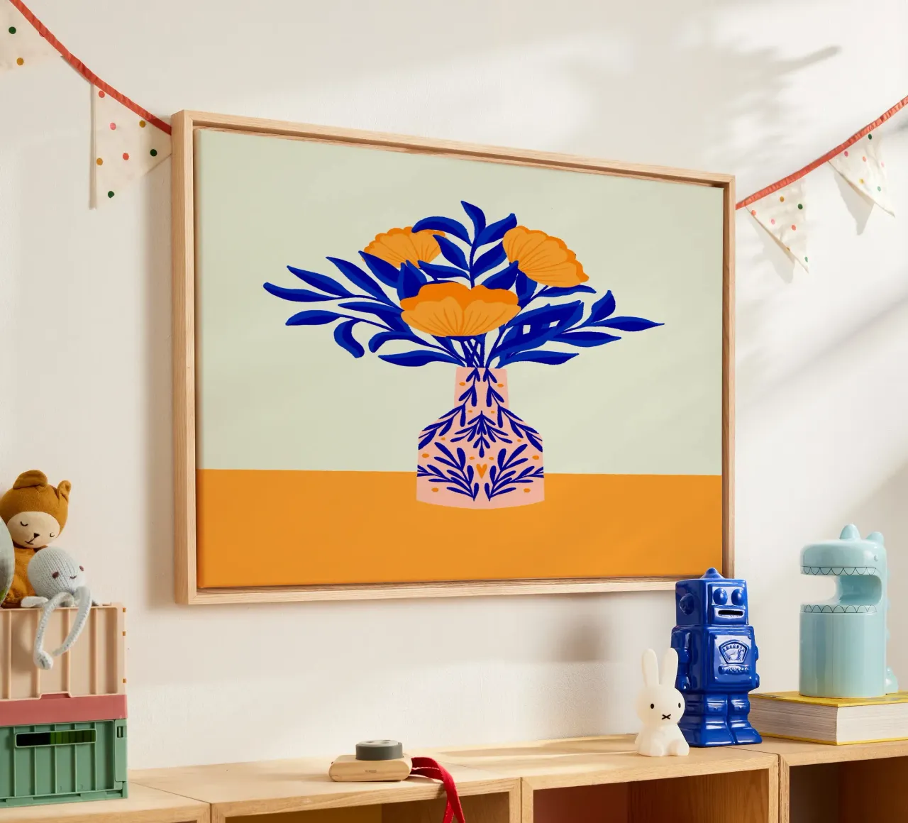 Coquelicots dans un vase - jaune et bleu toile de Wackapacka