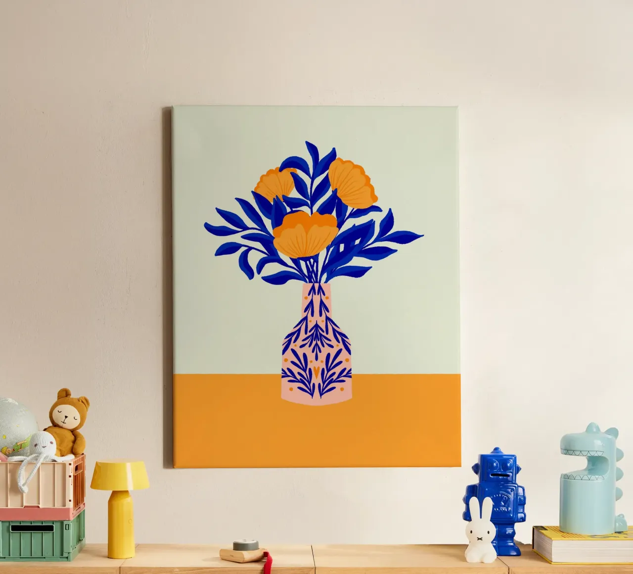 Coquelicots dans un vase - jaune et bleu toile de Wackapacka