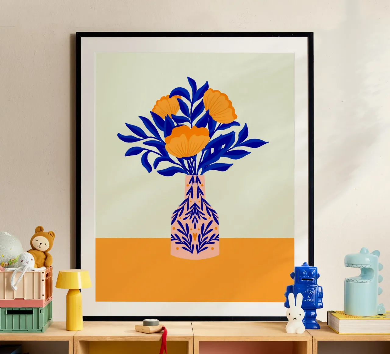 Coquelicots dans un vase - jaune et bleu hahnemühle de Wackapacka
