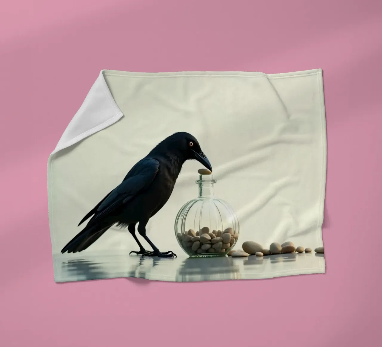 Corvo nero recupera dei sassolini da un vaso di vetro coperta in pile da DesignDoodle