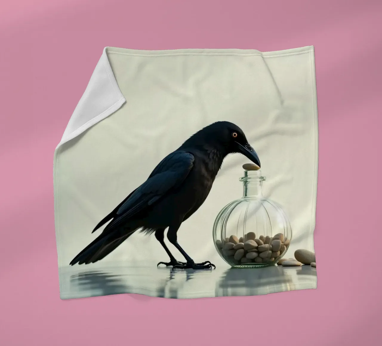 Corvo nero recupera dei sassolini da un vaso di vetro coperta in pile da DesignDoodle