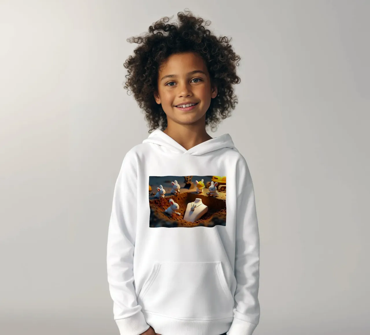 Coniglietti creativi scavano gioielli in un cantiere giocoso felpa bambino con cappuccio da DesignDoodle