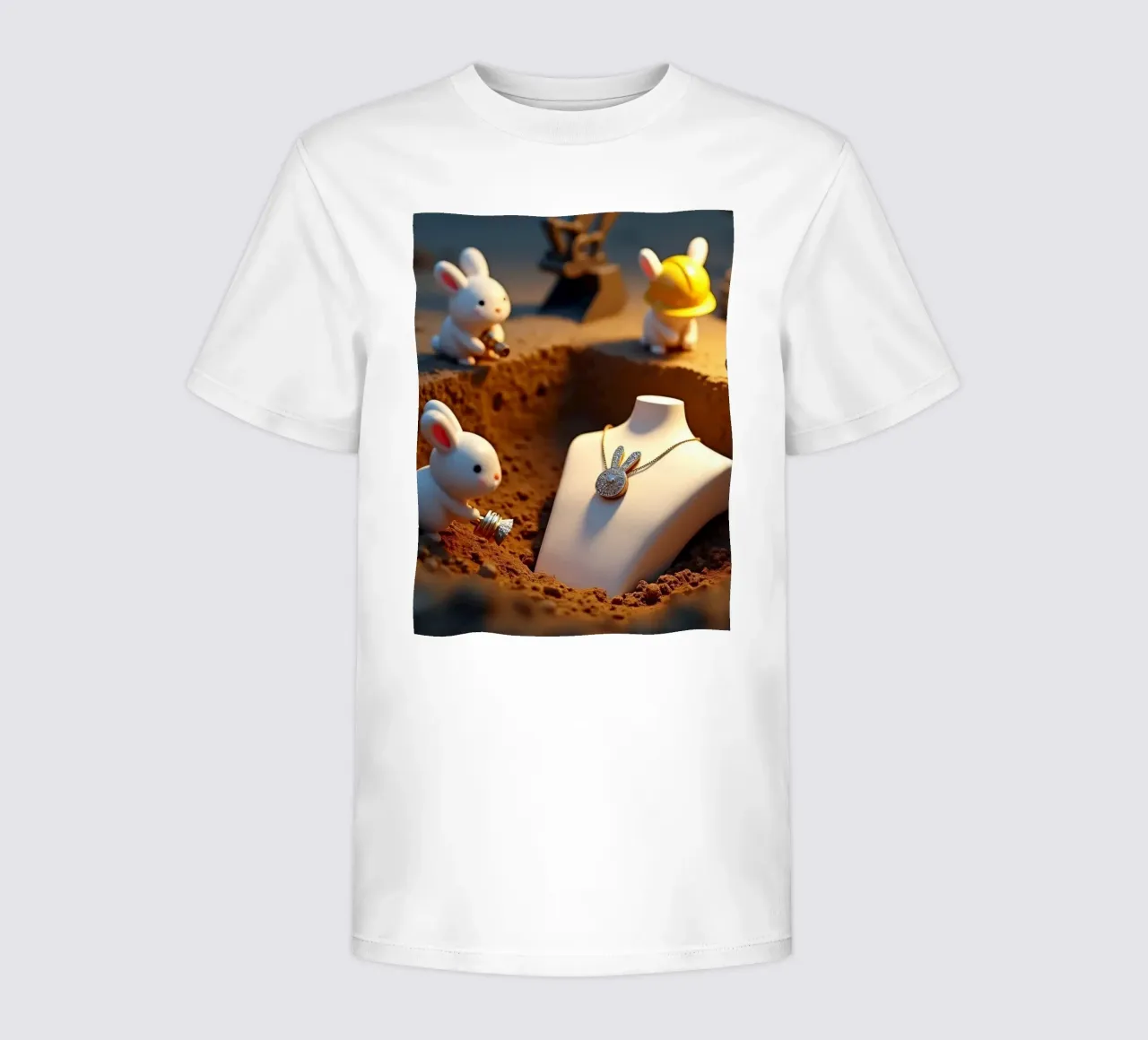 Coniglietti creativi scavano gioielli in un cantiere giocoso t-shirt bambini da DesignDoodle