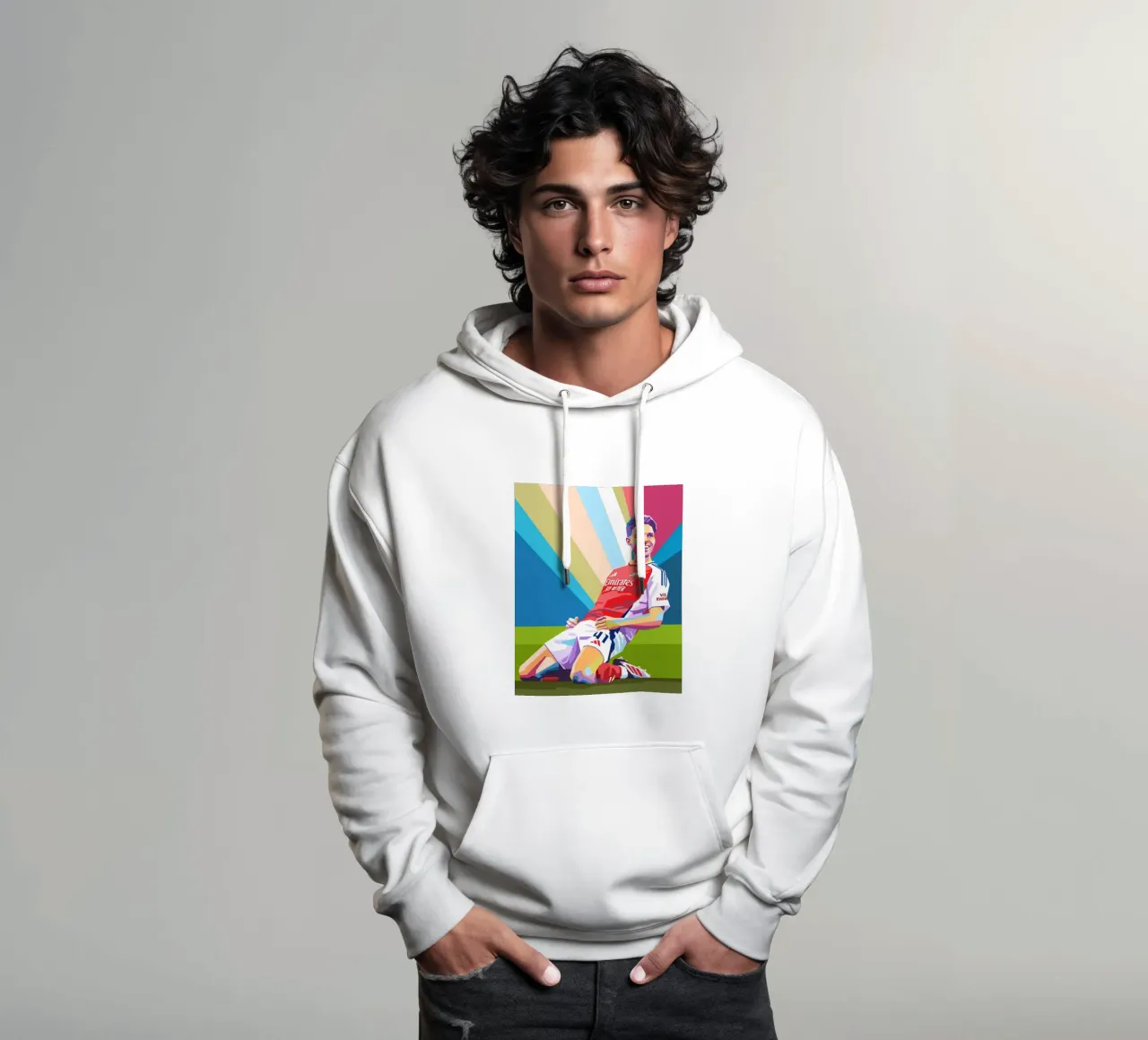 Declan Rice: pop art colorata felpa con cappuccio da Hantamrata