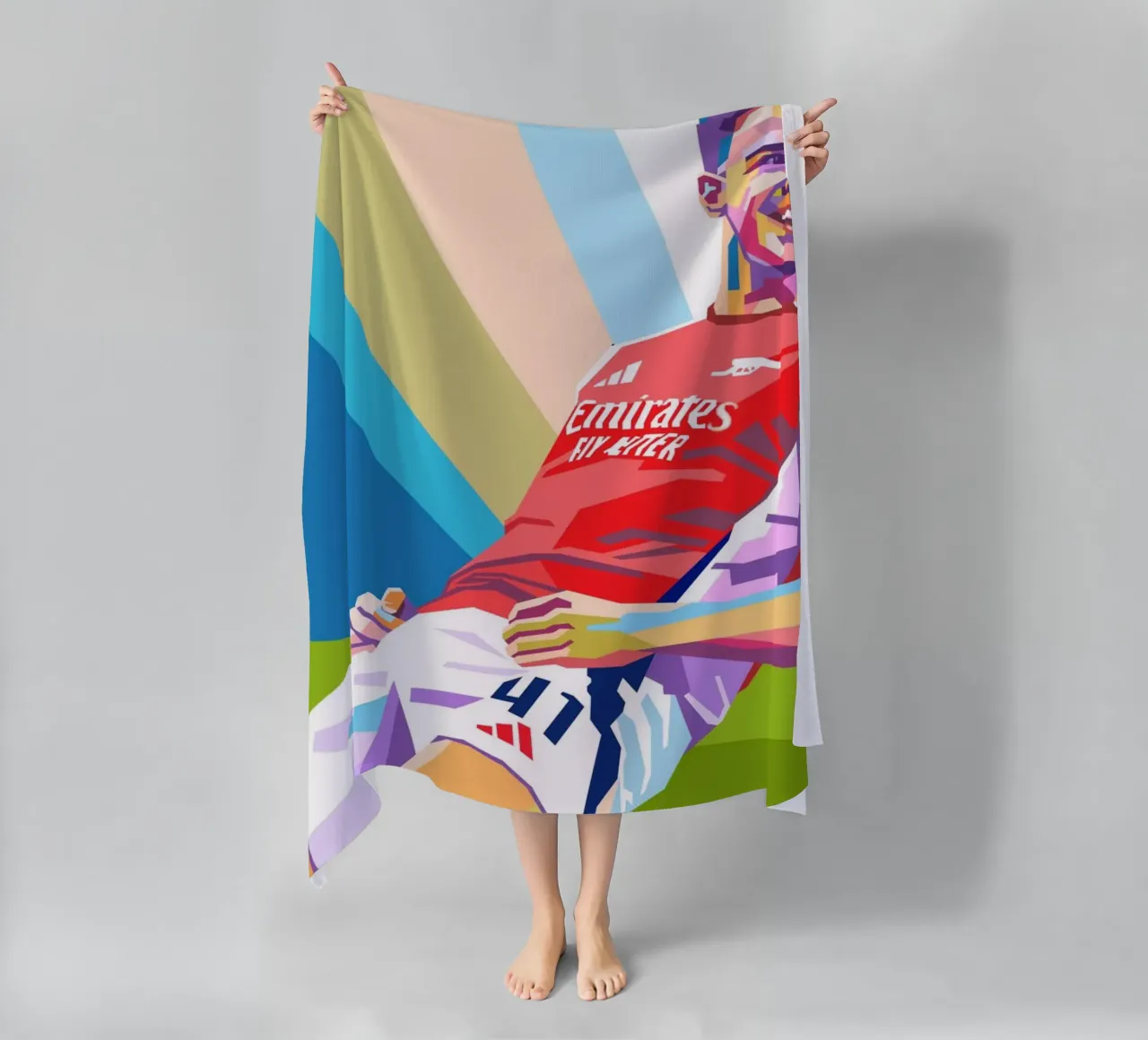 Declan Rice: pop art colorata telo mare da Hantamrata