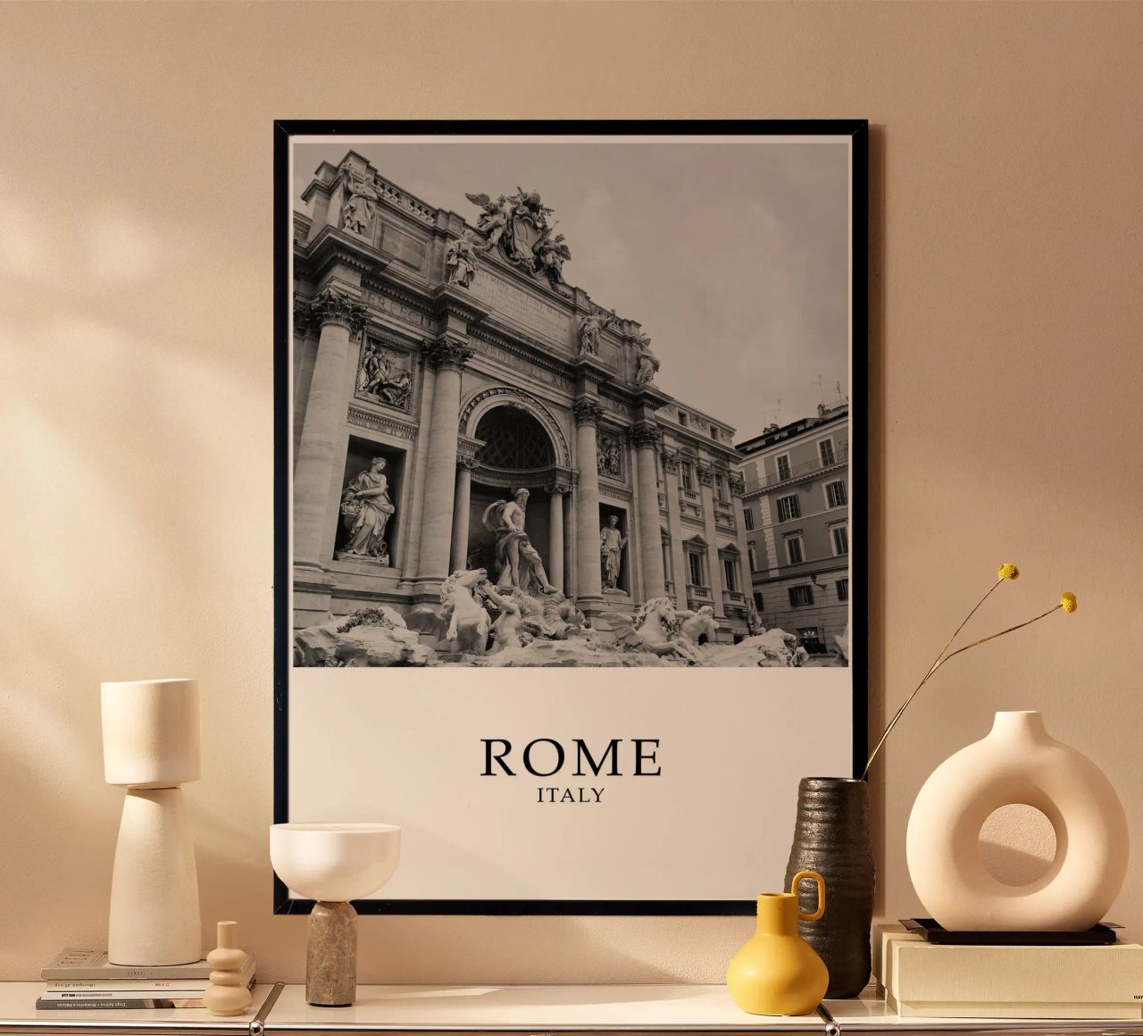 Rome Italie Fontaine de Trevi Art Architecture Scène échelle de gris poster de Charnwood Prints