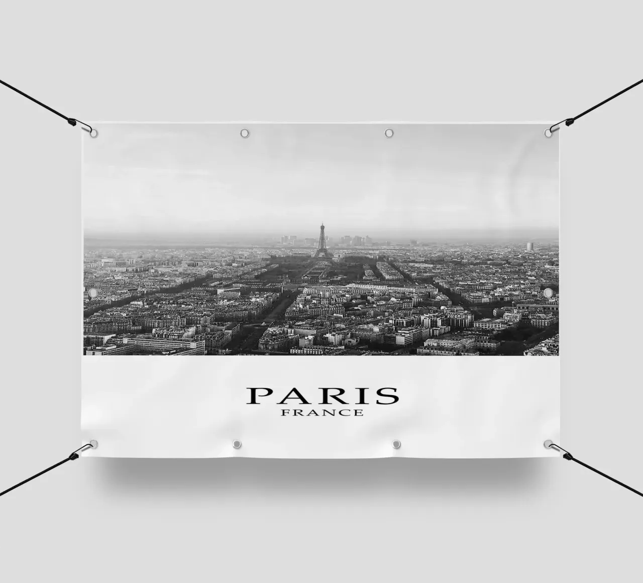 Parigi Francia Torre Eiffel Cityscape Skyline Scena in scala di grigi telo in pvc da Charnwood Prints