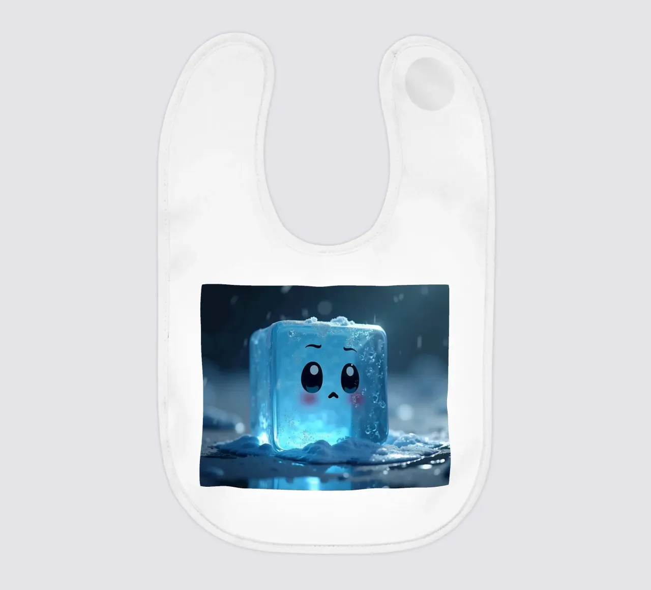 Simpatico personaggio di un cubo di ghiaccio circondato da neve e acqua che si scioglie bavaglino da DesignDoodle