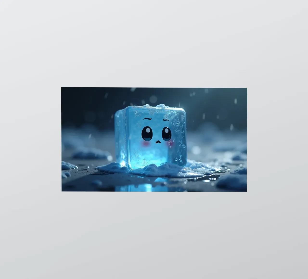 Cute ice cube character surrounded by melting snow and water sticker by DesignDoodle