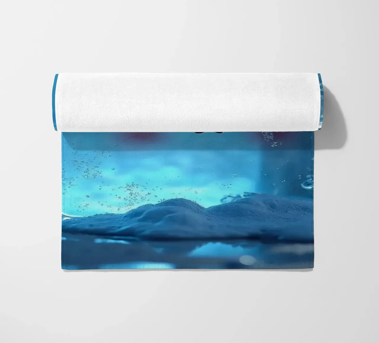 Cute ice cube character surrounded by melting snow and water beach towel by DesignDoodle