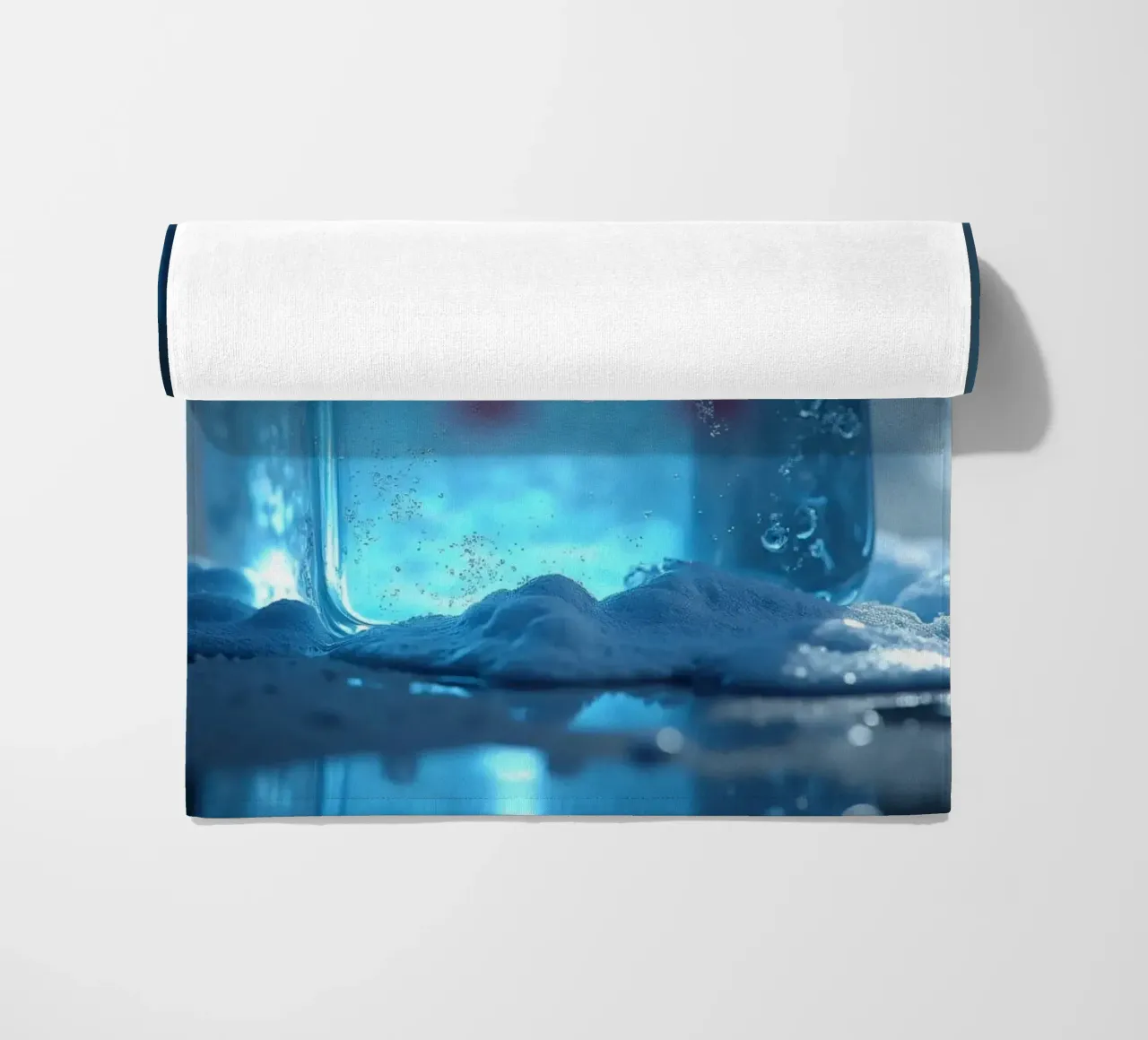 Cute ice cube character surrounded by melting snow and water beach towel by DesignDoodle