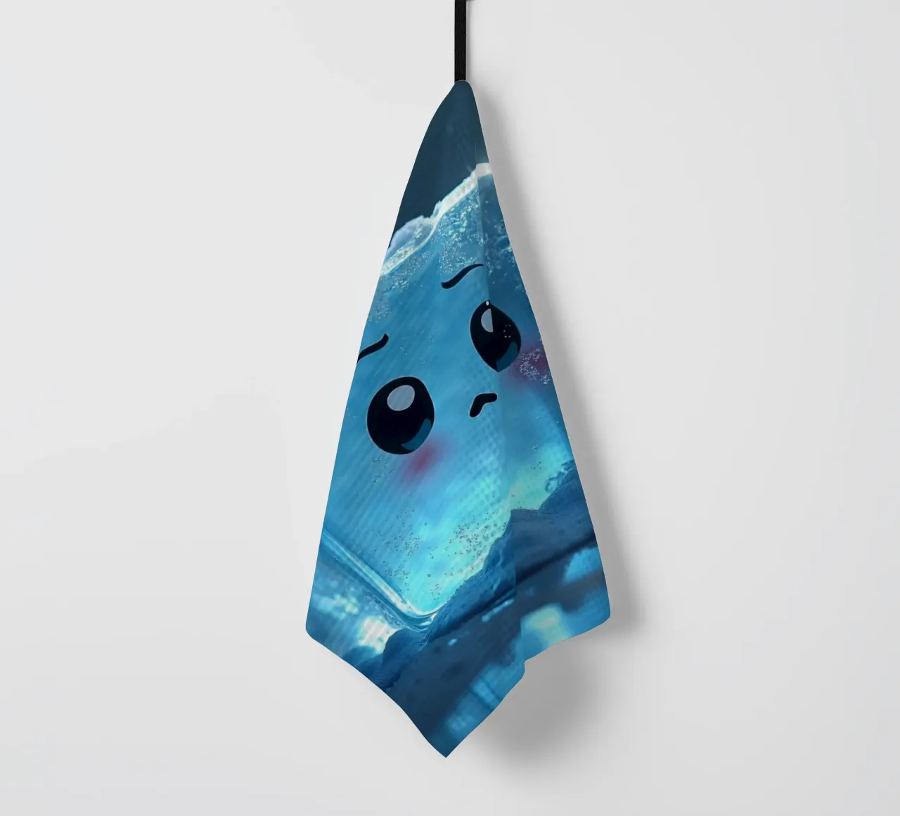 Cute ice cube character surrounded by melting snow and water tea towel by DesignDoodle