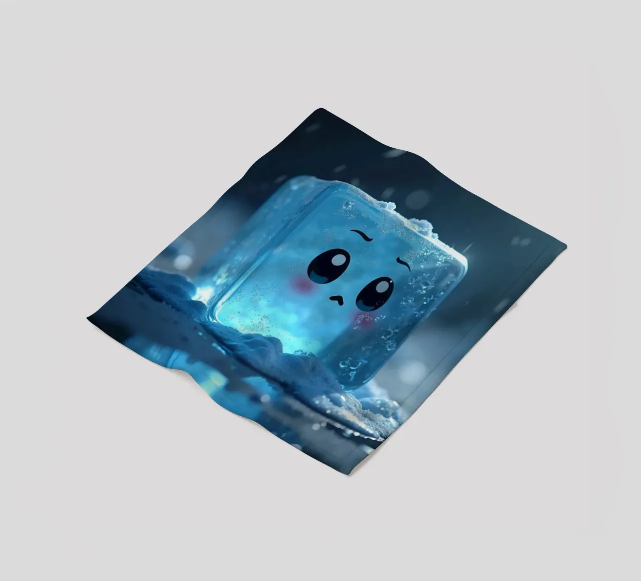 Cute ice cube character surrounded by melting snow and water fleece blanket by DesignDoodle