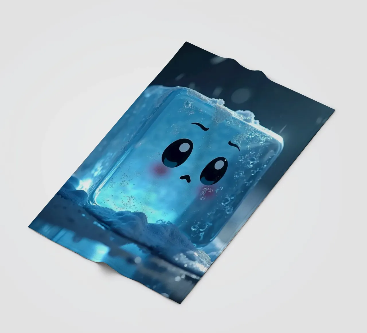Cute ice cube character surrounded by melting snow and water fleece blanket by DesignDoodle