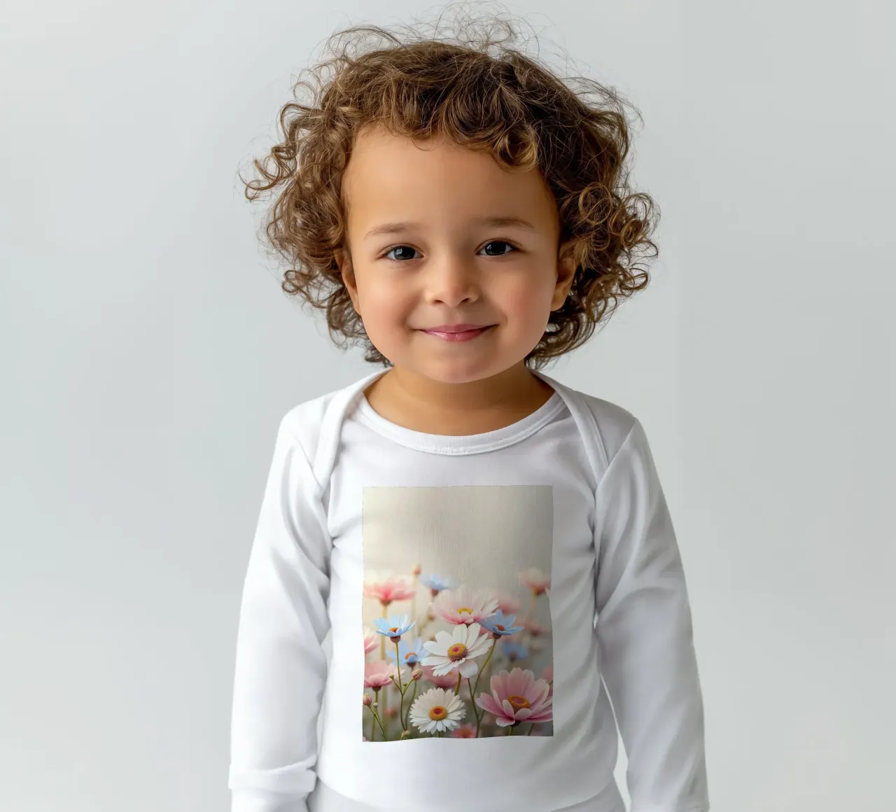 Colorful flowers bloom in soft sunlight long-sleeve baby romper by DesignDoodle
