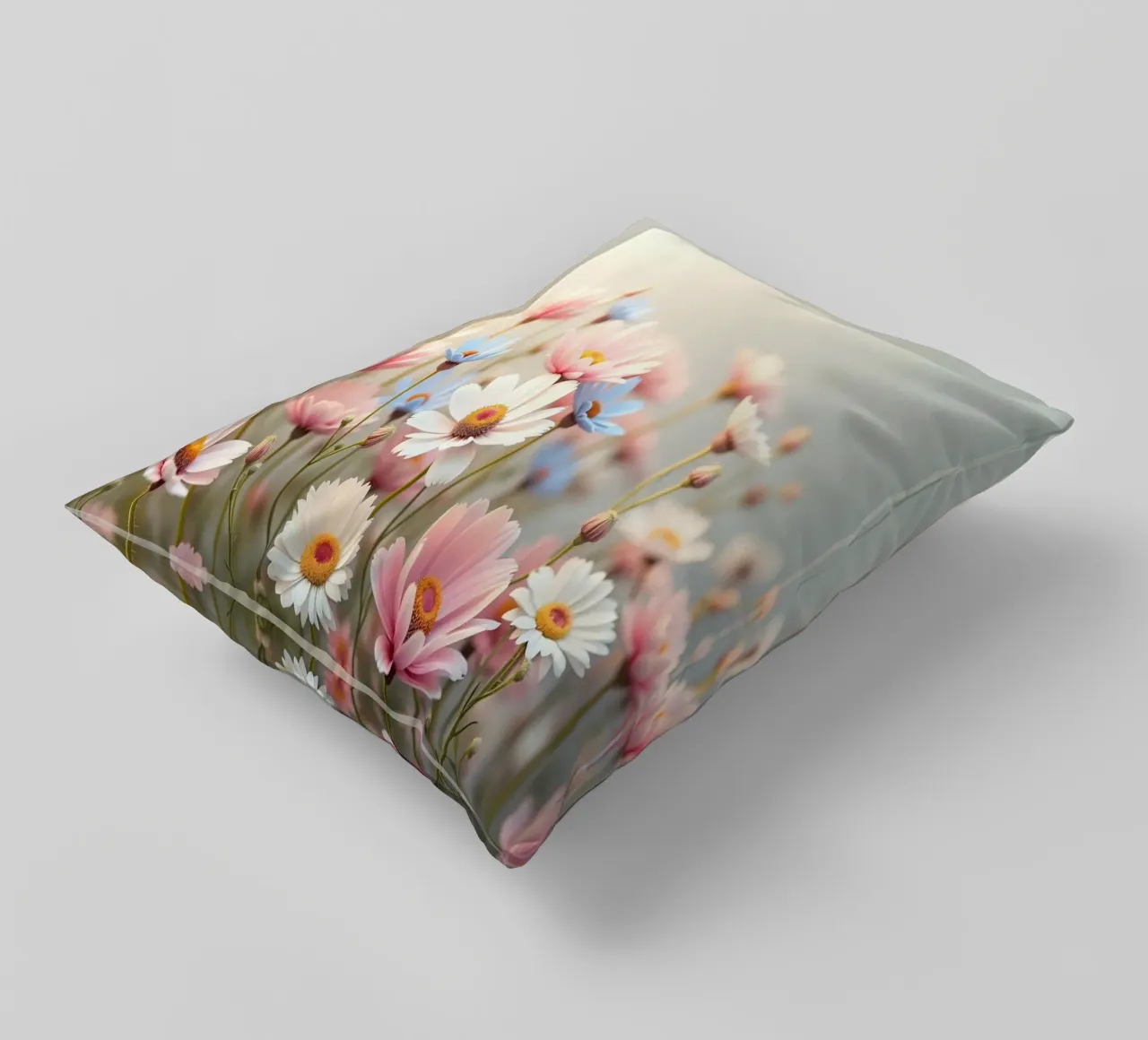 Des fleurs colorées s'épanouissent dans la lumière douce du soleil coussin de DesignDoodle