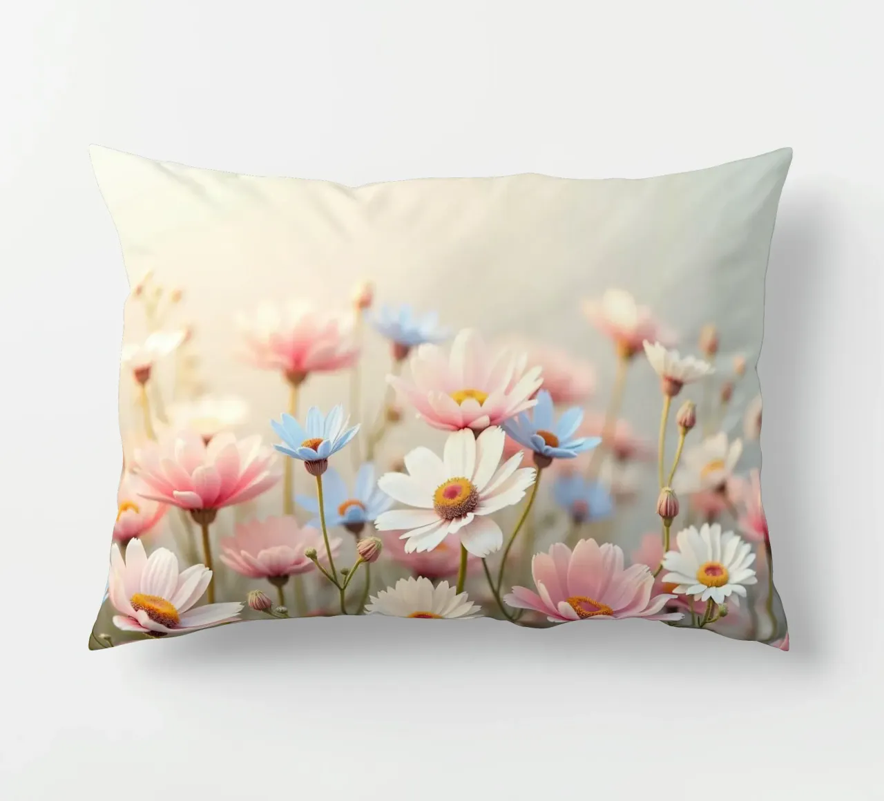 Des fleurs colorées s'épanouissent dans la lumière douce du soleil coussin de DesignDoodle