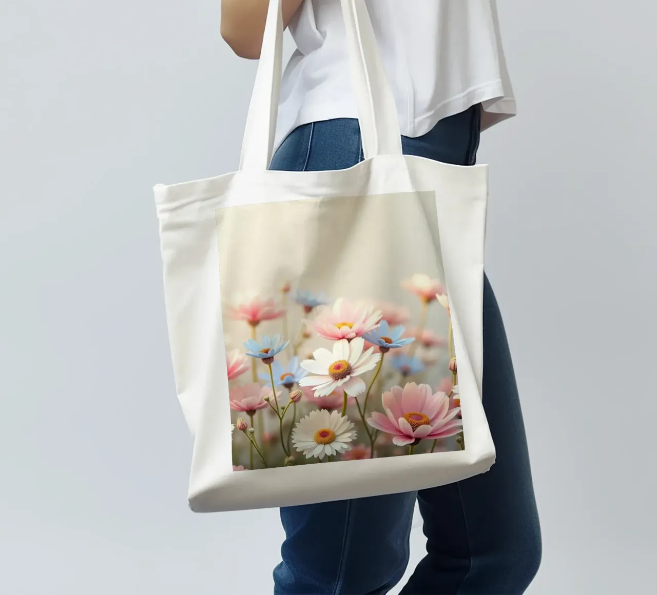 Colorful flowers bloom in soft sunlight tote bag by DesignDoodle