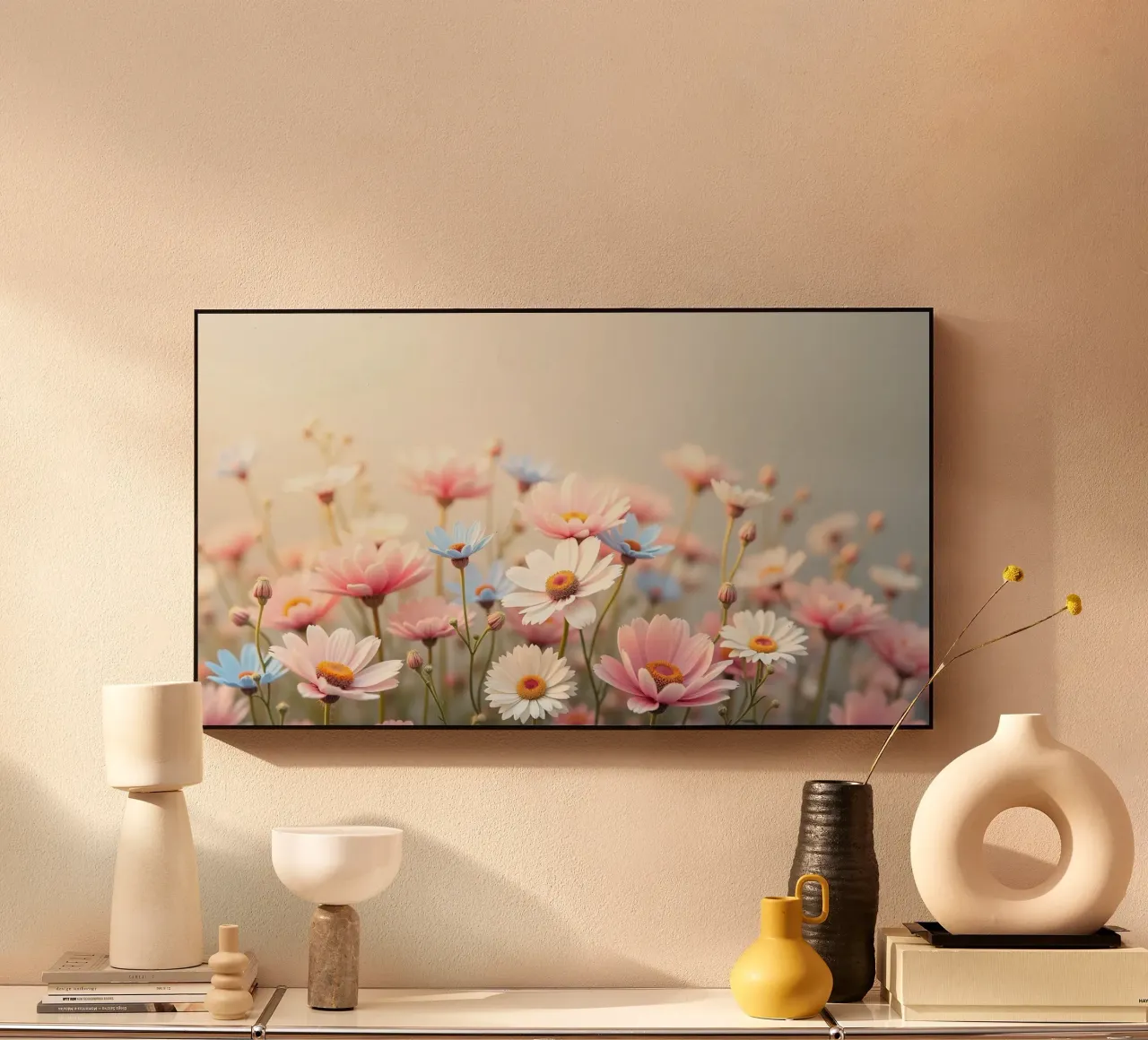 Des fleurs colorées s'épanouissent dans la lumière douce du soleil plexiglas de DesignDoodle