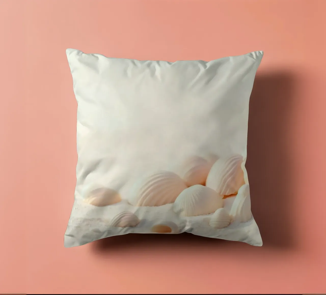 Conchiglie sparse su una spiaggia sabbiosa durante la mattina presto cuscino da DesignDoodle