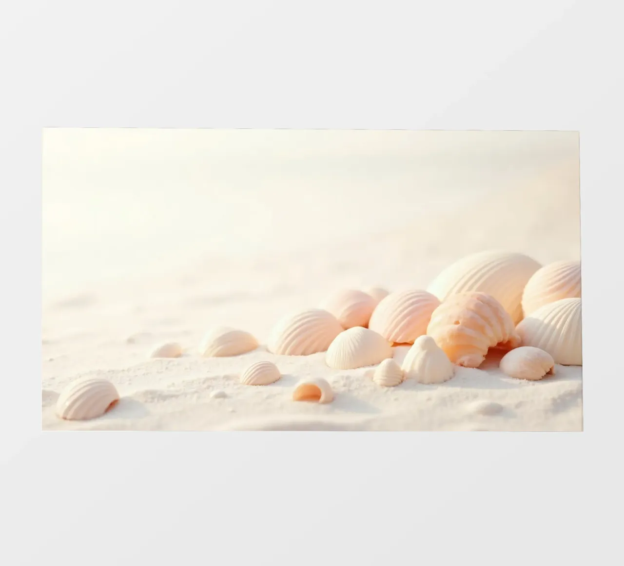 Conchiglie sparse su una spiaggia sabbiosa durante la mattina presto telo in pvc da DesignDoodle