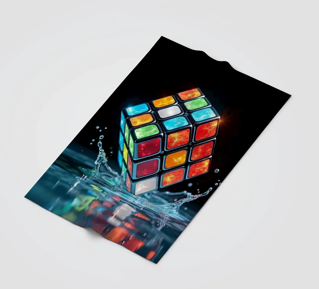 Cubo di Rubik colorato che schizza nell'acqua con riflessi vibranti coperta in pile da DesignDoodle