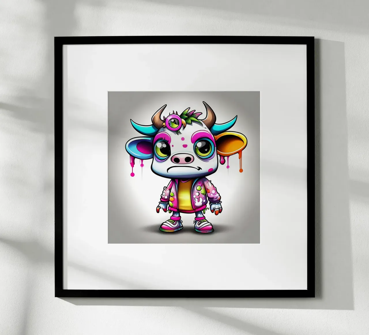 Mucca_stile_K_1 poster con telaio in alluminio da Tierisch bunt by LK