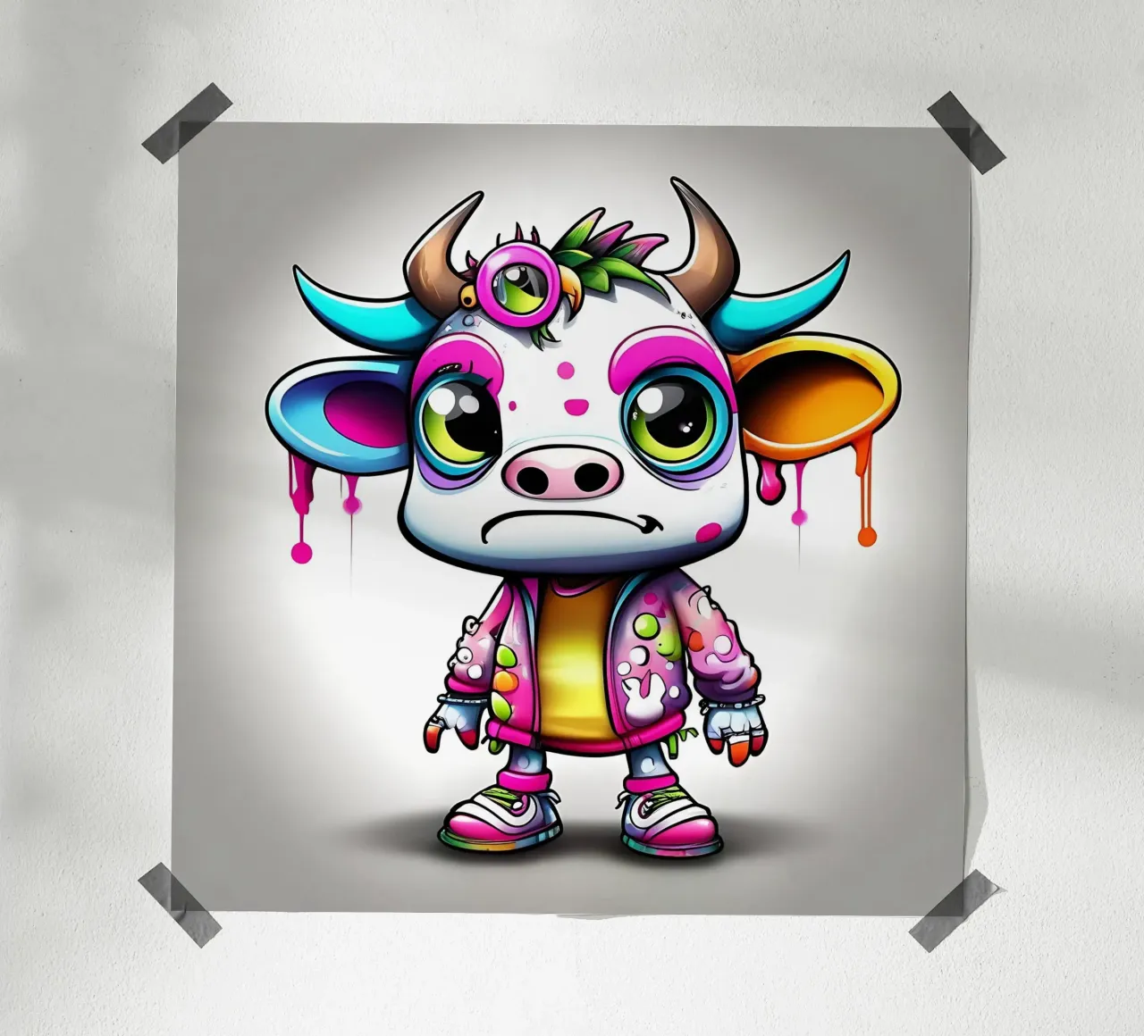 Mucca_stile_K_1 poster con telaio in alluminio da Tierisch bunt by LK