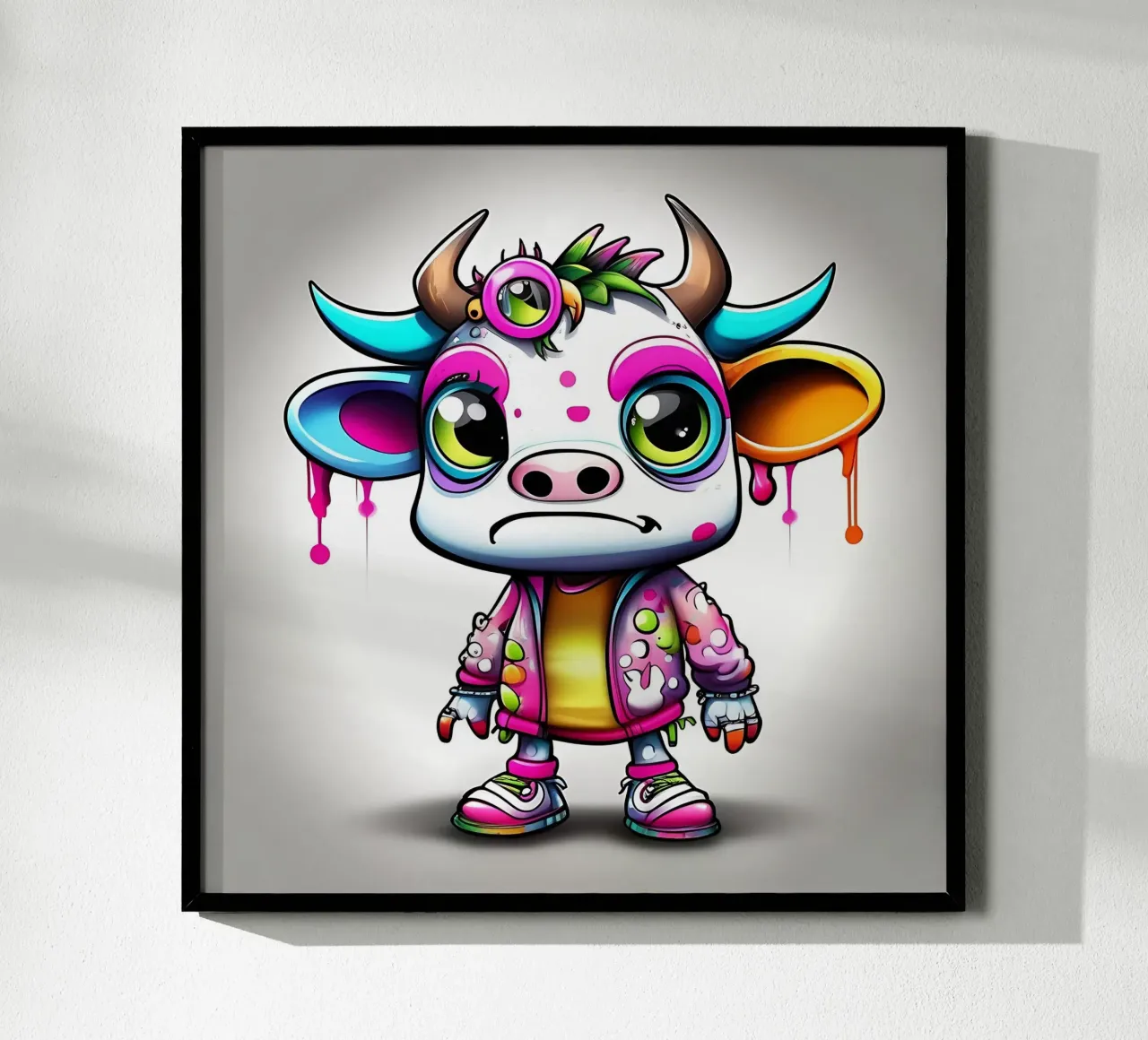 Mucca_stile_K_1 poster con telaio in alluminio da Tierisch bunt by LK