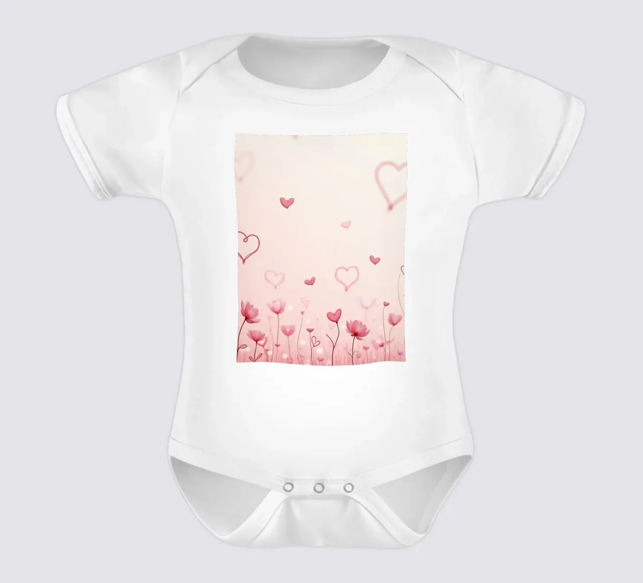 Champ de fleurs coloré avec des formes de cœur flottant dans le dos body bébé de DesignDoodle