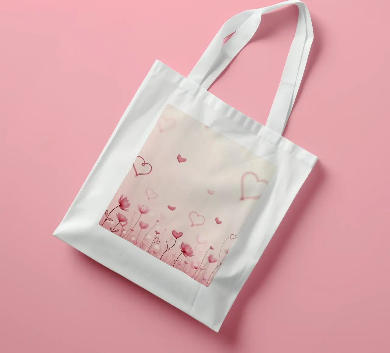Campo di fiori colorati con forme di cuore che fluttuano sul retro borsa in juta da DesignDoodle