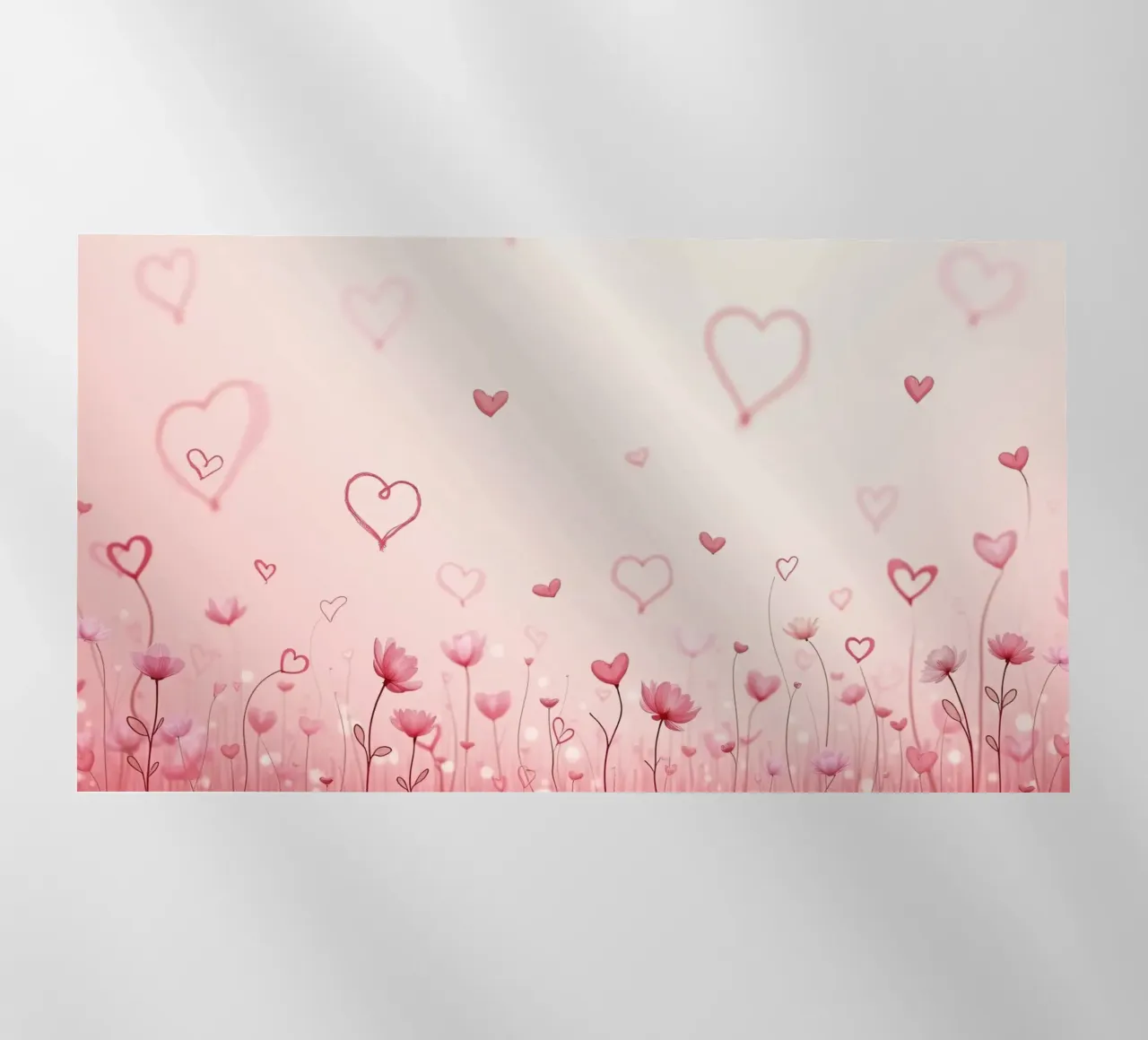 Campo di fiori colorati con forme di cuore che fluttuano sul retro pellicola backlit da DesignDoodle