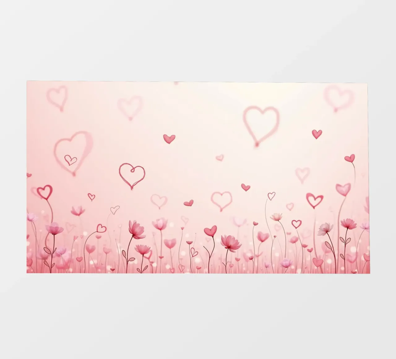 Campo di fiori colorati con forme di cuore che fluttuano sul retro telo in pvc da DesignDoodle