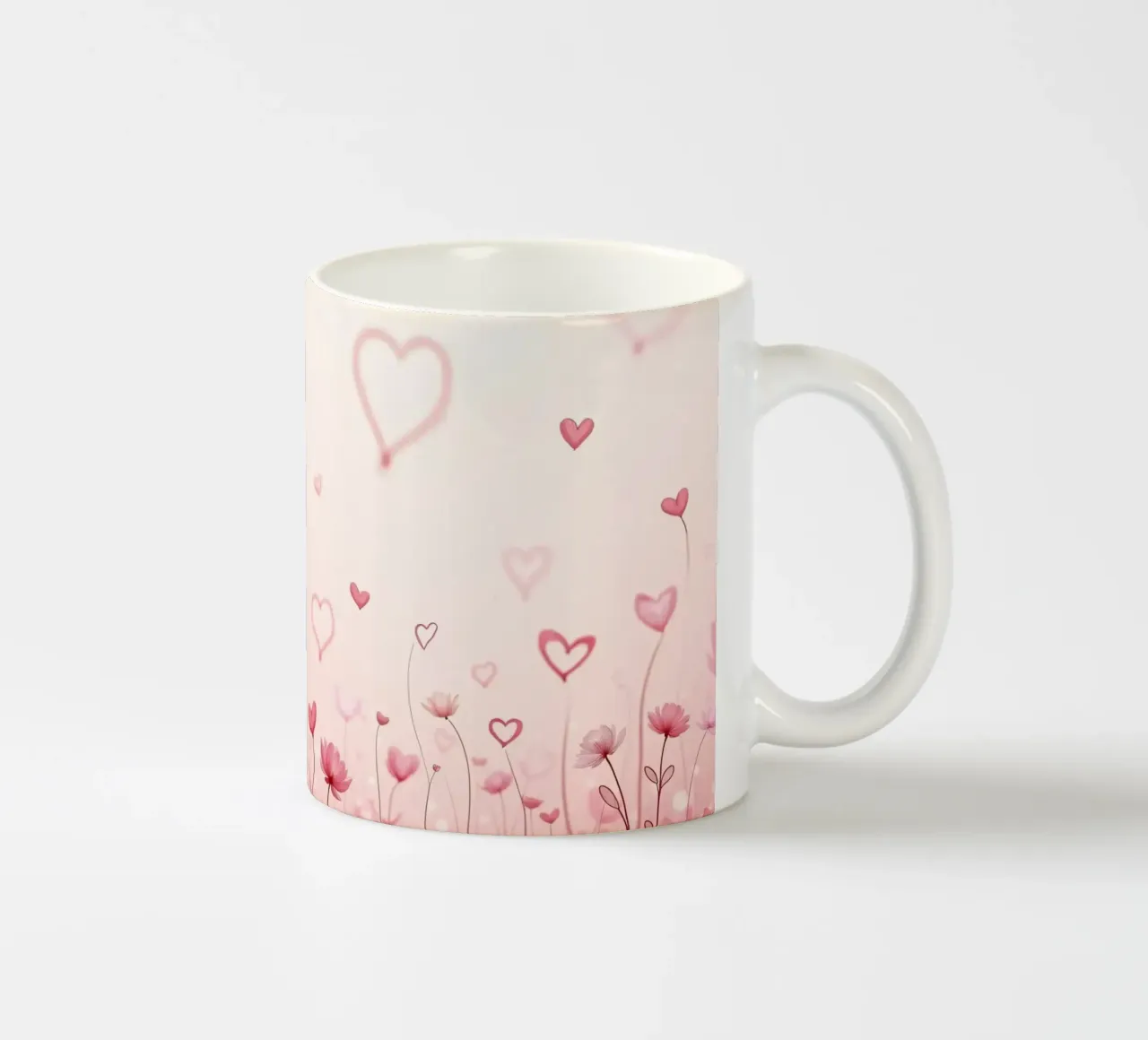 Campo di fiori colorati con forme di cuore che fluttuano sul retro tazza in ceramica da DesignDoodle